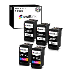 Remanufactured Canon PG-210XL and CL-211XL 5-Set High Yield Ink Cartridges: 3 Black and 2 Color