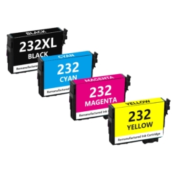 Remanufactured Epson 232XL 4-Set Ink Cartridges: 1 Black XL, 1 Standard Cyan, Magenta, Yellow