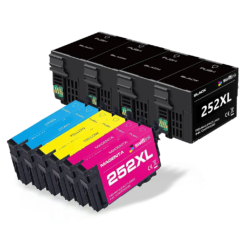 Remanufactured Bulk Set of 10 Ink Cartridges for Epson 252XL: 4 Black & 2 each of Cyan, Magenta, Yellow