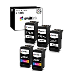 Remanufactured Canon PG-275XL and CL-276XL 5-Set High Yield Ink Cartridges: 3 Black and 2 Color