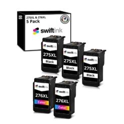 Remanufactured Canon PG-275XL and CL-276XL 5-Set High Yield Ink Cartridges: 3 Black and 2 Color
