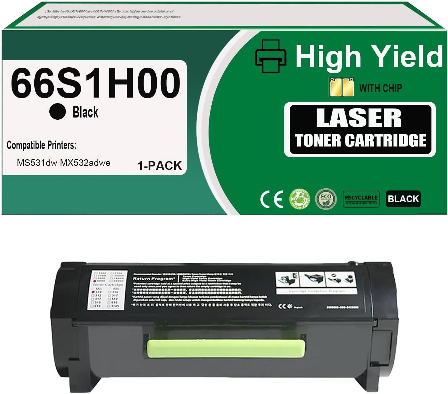 Compatible Lexmark 66S1H00 Black Toner Cartridge High Yield