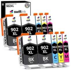 Compatible Replacement 10-Set High Yield Ink Cartridges for HP 902XL: 4 Black & 2 each of Cyan / Magenta / Yellow