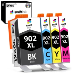 Compatible Replacement 4-Set High Yield Ink Cartridges for HP 902XL: 1 each of Black / Cyan / Magenta / Yellow