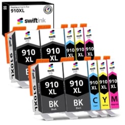Compatible HP 910XL 10-Set High Yield Ink Cartridges: 4 Black & 2 each of Cyan / Magenta / Yellow