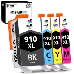 Compatible HP 910XL 4-Set High Yield Ink Cartridges: 1 each of Black / Cyan / Magenta / Yellow