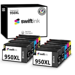 Remanufactured Bulk Set of 10 Ink Cartridges for HP 950XL and 951XL Series: 4 Black & 2 each of Cyan / Magenta / Yellow