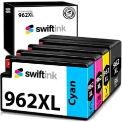 Compatible Replacement 4-Set High Yield Ink Cartridges for HP 962XL: 1 each of Black / Cyan / Magenta / Yellow