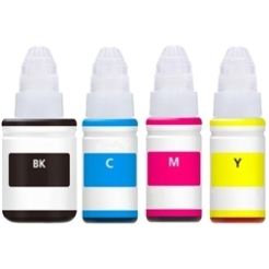 Compatible Canon GI-290 4-Set High Yield Ink Bottles: 1 each of Black, Cyan, Magenta, Yellow