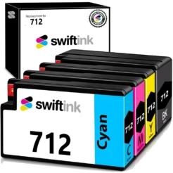 Remanufactured Set of 4 Ink Cartridges for HP 712: 1 each of Black / Cyan / Magenta / Yellow