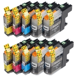 Compatible Brother LC203 10-Set High-Yield Ink Cartridges: 4 Black & 2 each of Cyan / Magenta / Yellow