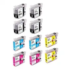 Compatible Bulk Set of 10 Ink Cartridges for Brother LC207 and LC205: 4 Black & 2 each of Cyan, Magenta, Yellow