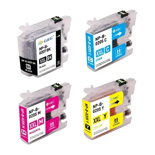 Compatible Bulk Set of 4 Ink Cartridges for Brother LC207 and LC205: 1 Each of Black, Cyan, Magenta, Yellow