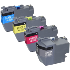 Compatible Brother LC402XL 4-Set Ink Cartridges: 1 each of Black / Cyan / Magenta / Yellow