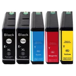 Remanufactured Replacement for Epson T676XL 5-Set Ink Cartridges: 2 Black & 1 each of Cyan / Magenta / Yellow