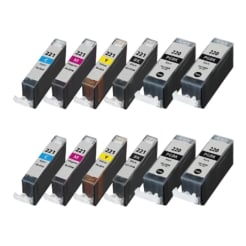 Compatible canon pgi-220 & cli-221 set of 12 ink cartridges: 4 pigment black pgi-220, 2 each of cli221 b/c/m/y