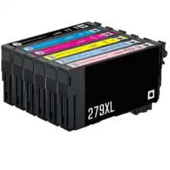 Remanufactured Epson 279XL 6-Set High Yield Ink Cartridges: 1 each of Black / Cyan / Magenta / Yellow / Light Cyan / Light Magenta