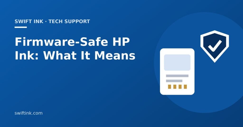 Ink cartridge with a shield icon, illustrating compatible HP ink cartridges built to keep working after HP firmware updates
