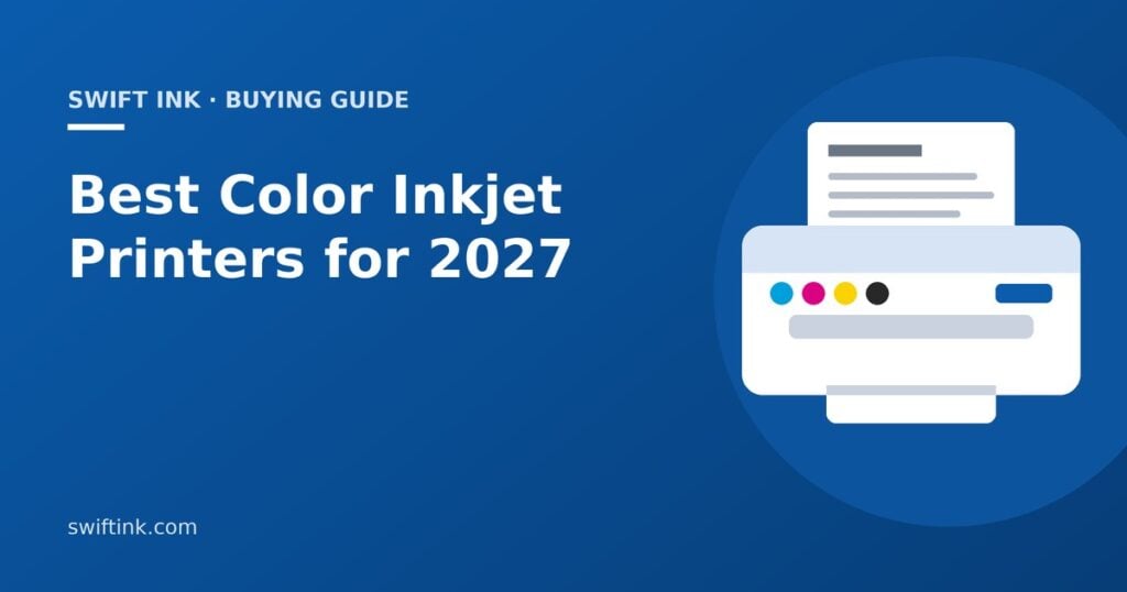Illustration of a color inkjet printer with the headline "Best Color Inkjet Printers for 2027"