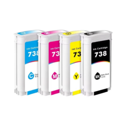 Remanufactured HP 738 4-Set DesignJet Ink Cartridges: 1 each of Black / Cyan / Magneta / Yellow (130 ml each)